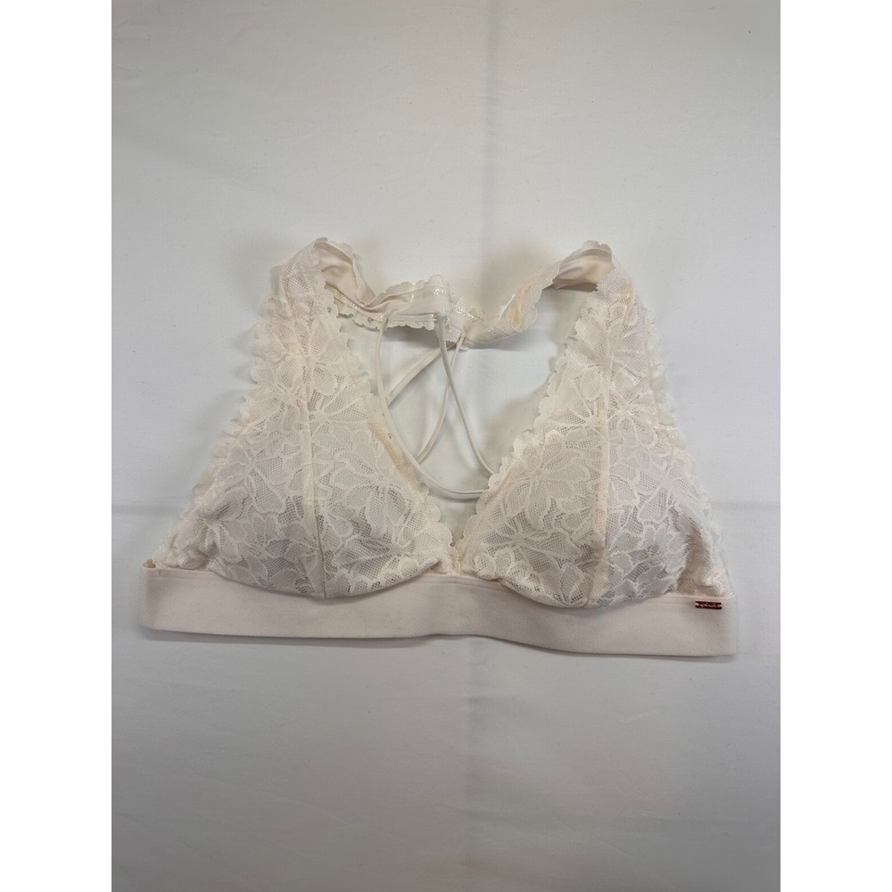 Victoria's Secret‎ PINK Lace Bralette Cream Strappy Racerback XL Rose Gold Logo